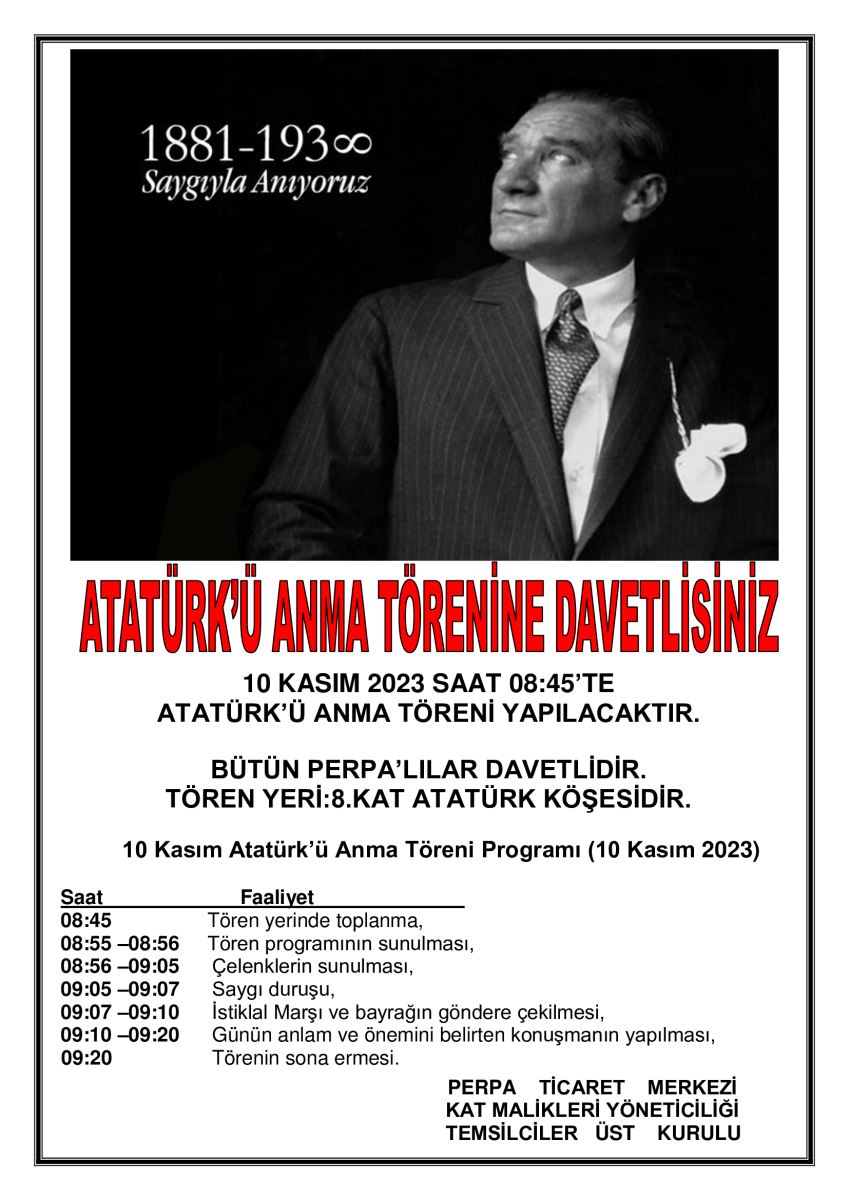 10 KASIM ATATÜRK Ü ANMA TÖRENİNE DAVETLİSİNİZ